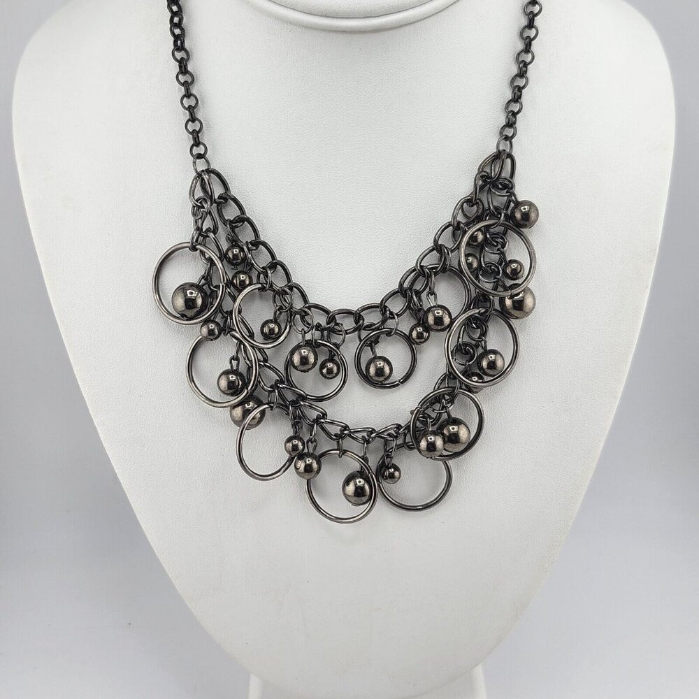 Gun‎ Metal Layered Bib Necklace